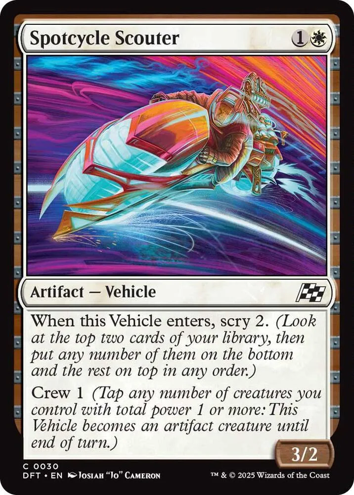Card art shows orange and blue vehicle flying through vibrant, streaking colors.