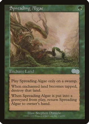 Green and brown swamp scene on a card titled "Spreading Algae.