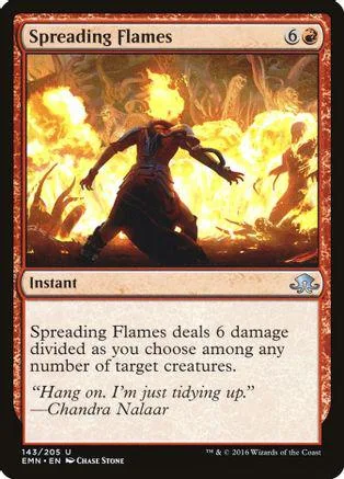 Dark figure amidst bright orange and yellow flames on a trading card.