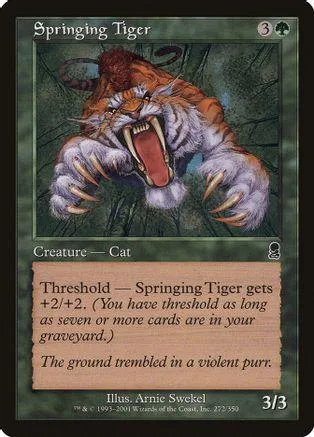 Orange and white tiger creature card with green background and black border.