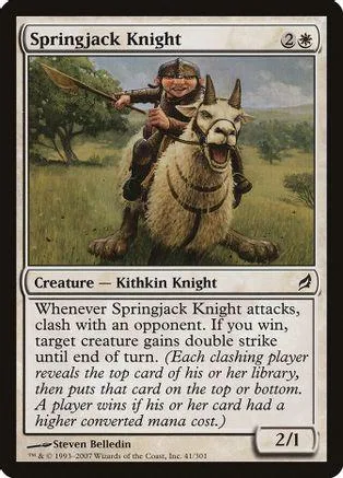 Knight riding a goat in a grassy field, fantasy card art.
