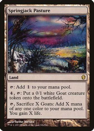 Magic: The Gathering card, Springjack Pasture, landscape art, land type.