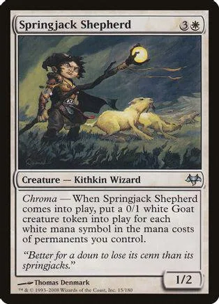 Wizard with sheep in a grassy landscape on a Magic: The Gathering card.