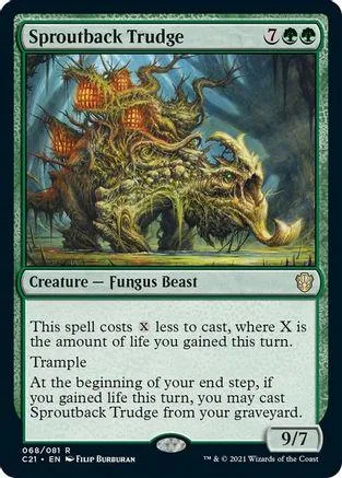 Fungus Beast creature card art: mossy, gnarled tree structure in a dark forest.