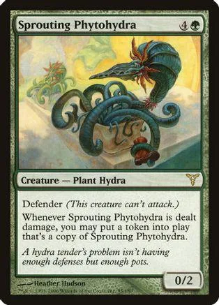 Blue and green plant hydra creature card art, showing a large, tentacled creature.