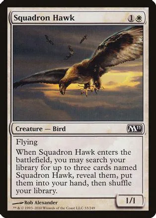 Flying bird creature card art, brown and dark tones, standard Magic: The Gathering card.