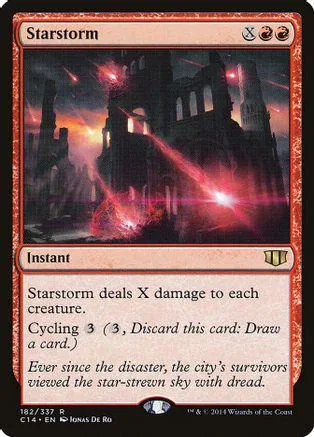 Magic: The Gathering Starstorm card art showing dark, fiery city ruins.