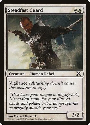 Man in dark coat holding sword, on a card with text and stats.