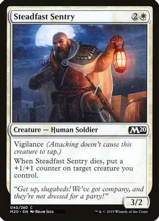 Man in armor holding lantern on dark, starry background. Magic: The Gathering card.