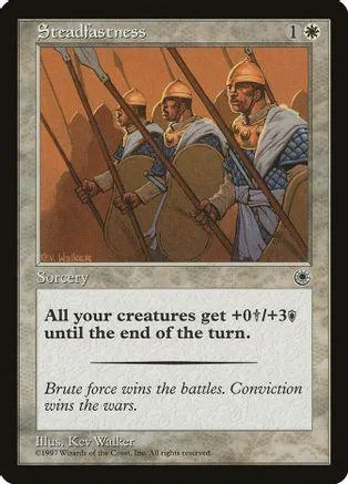 Card art shows four men in historical attire holding large shields.