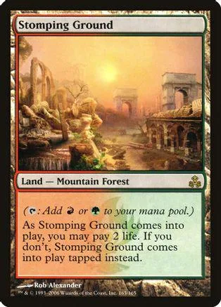 Land card art showing ruins under a bright, hazy sun.