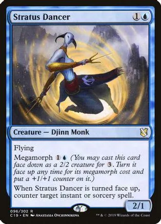 White and blue card art of a white-hooded figure in a glowing circle.