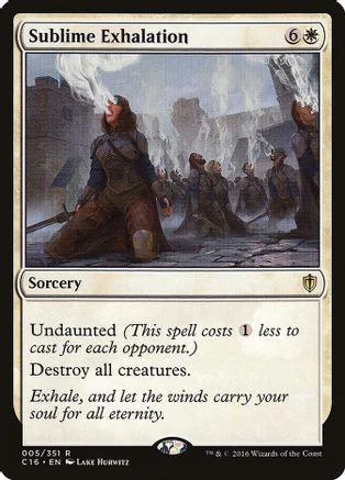 Dark fantasy scene on a Magic: The Gathering card, "Sublime Exhalation.