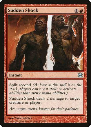 Dark figures in a fiery scene on a Sudden Shock Magic: The Gathering card.