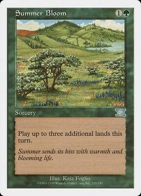 Green landscape card with "Summer Bloom" text. Sorcery type, 1 mana cost.