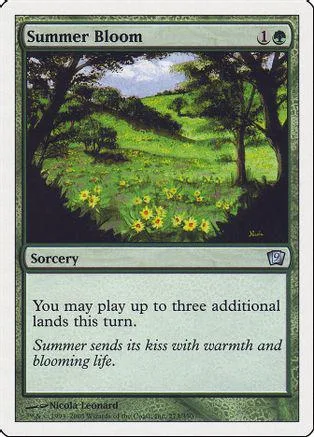 Green landscape art on a Magic: The Gathering Summer Bloom card.