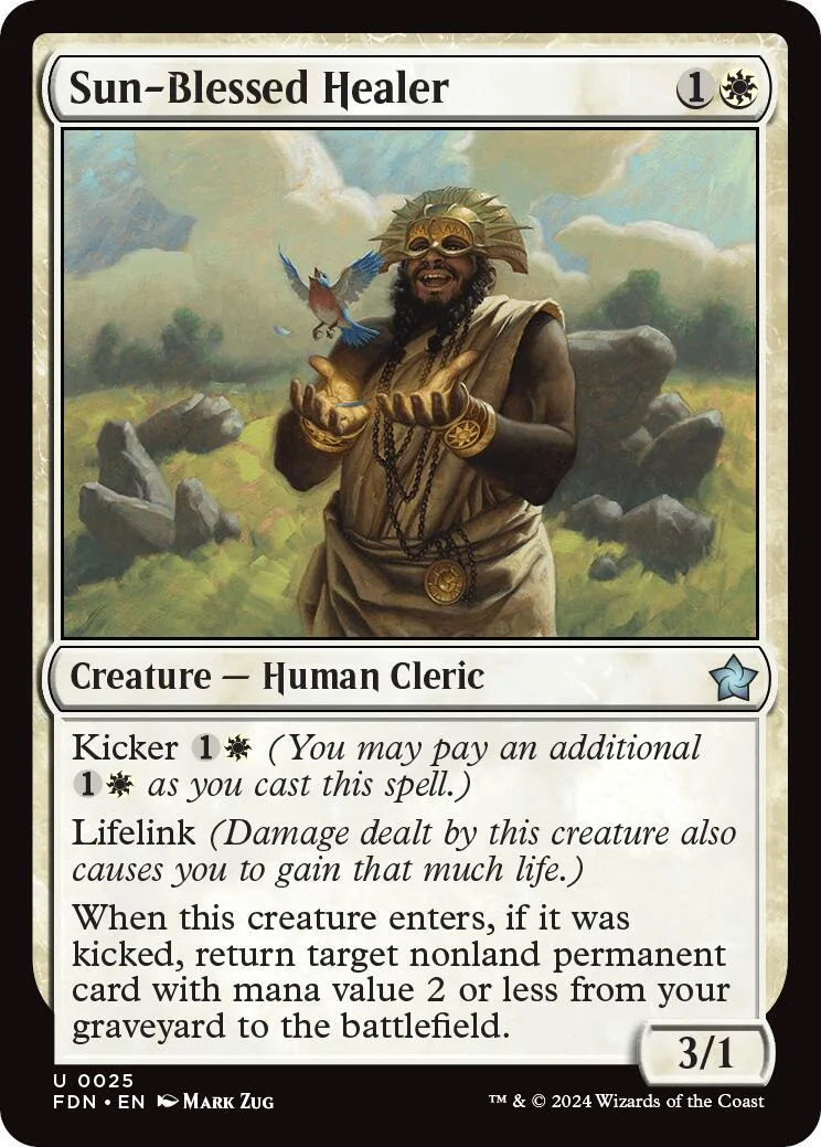 Card art shows bearded man in robes holding bird, set against green landscape.