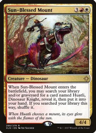 Dinosaur mount on a card, brown and red tones, creature type.