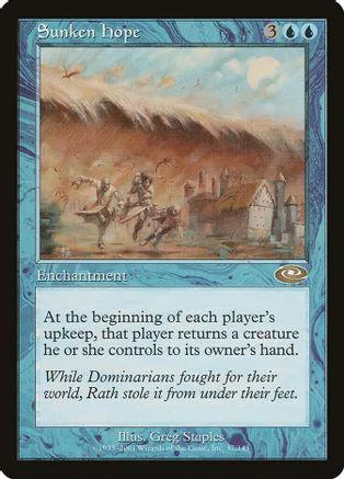 Blue and brown fantasy landscape card, "Sunken Hope," enchantment type.