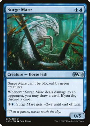 White horse fish creature in dark, green, swampy environment. Magic: The Gathering card.