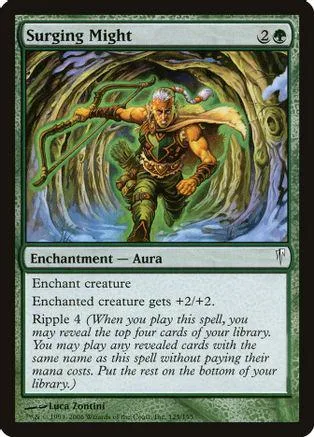 Elf archer in forest, casting spell. Green and brown colors. Magic card.