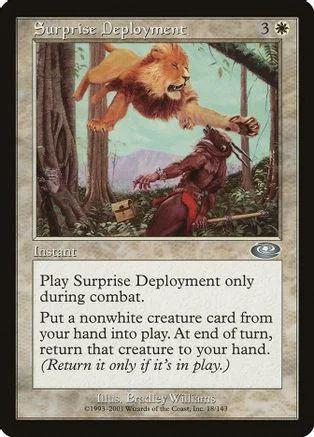 Lion attacks person in jungle scene on a Magic: The Gathering card.