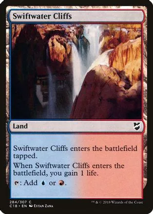 Land card art shows cascading waterfall through reddish-brown cliffs.