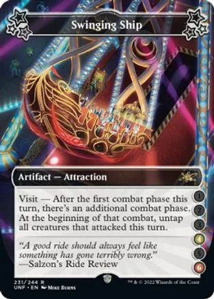 Card art depicts a golden swinging ship on a carnival ride.