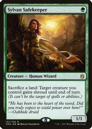 Wizard character in forest setting on a Magic: The Gathering card.