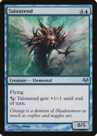 Dark, winged creature on a green background. Card reads "Talonrend.