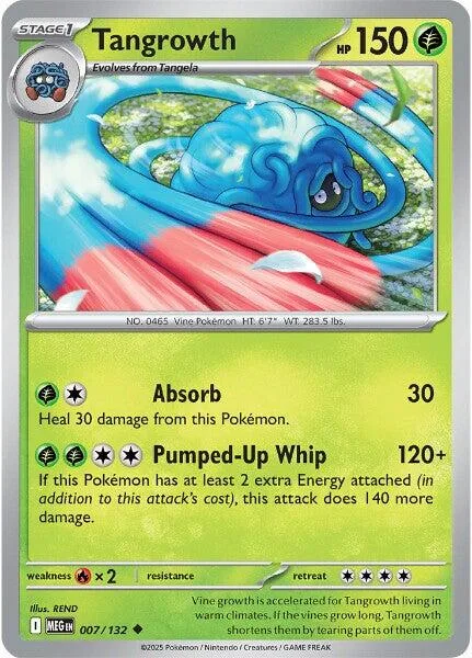 Blue and white Tangrowth Pokémon card with 150 HP, showing a blue plant creature.