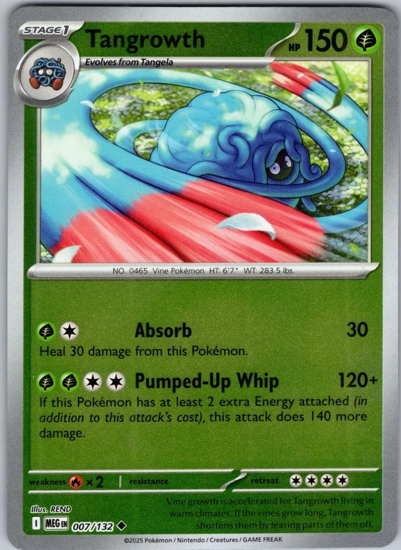 Blue and green Pokémon card, Tangrowth, with HP 150.