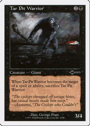 Dark, monstrous figure in water on a black and gray card. Tar Pit Warrior.