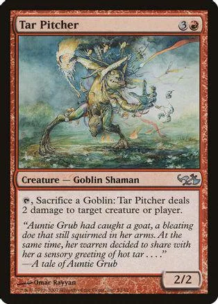 Goblin shaman creature card art, green and blue tones, showing a goblin figure.