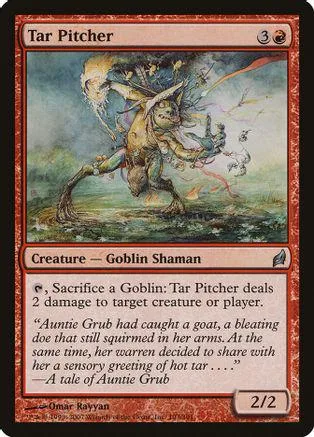 Goblin shaman creature card art, swampy scene, brown and green tones.