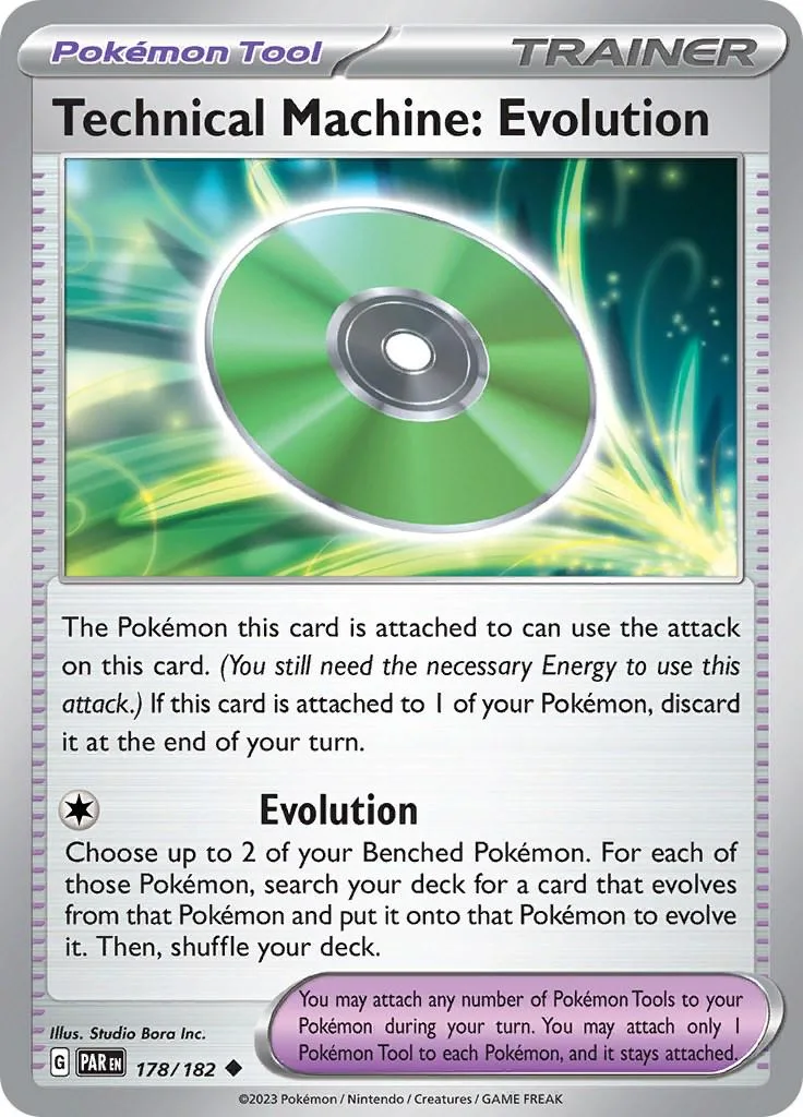 Green disc graphic on a Pokémon card with "Evolution" text.