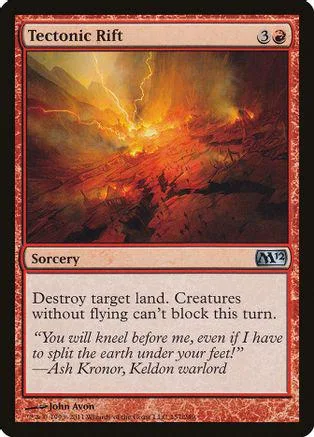 Magic: The Gathering card, Tectonic Rift, fiery landscape art, orange and red tones.