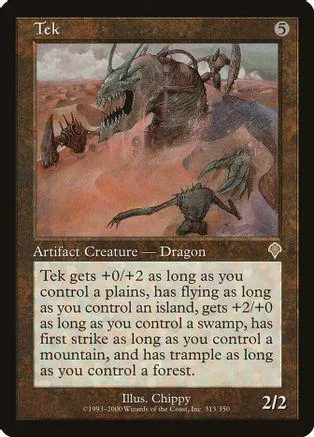 Dark dragon creature card art, brown and grey tones, showing a fierce beast.