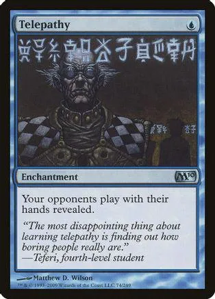Dark, menacing figure on a Magic: The Gathering card titled "Telepathy.