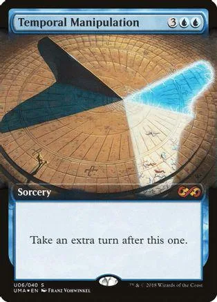 Magic: The Gathering card, Temporal Manipulation, blue and brown artwork.