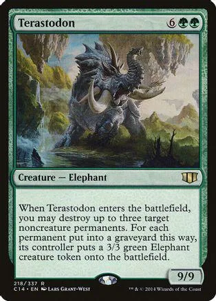 Dark, monstrous dinosaur creature on a green landscape card.