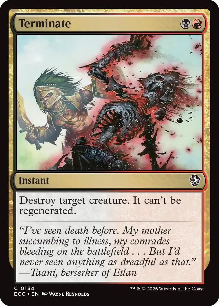 Dark fantasy creature attacking bloody, monstrous figure on a Magic card.