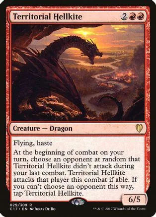 Dark dragon creature card, Territorial Hellkite, on a standard trading card.