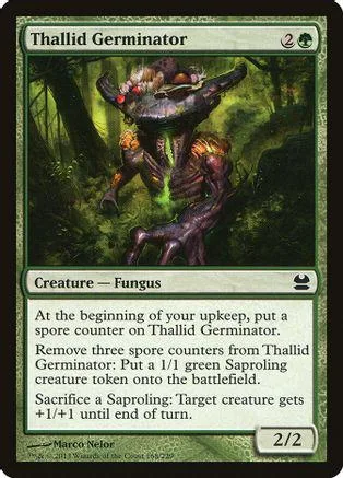 Dark, fungal creature on a green background. Magic: The Gathering card.