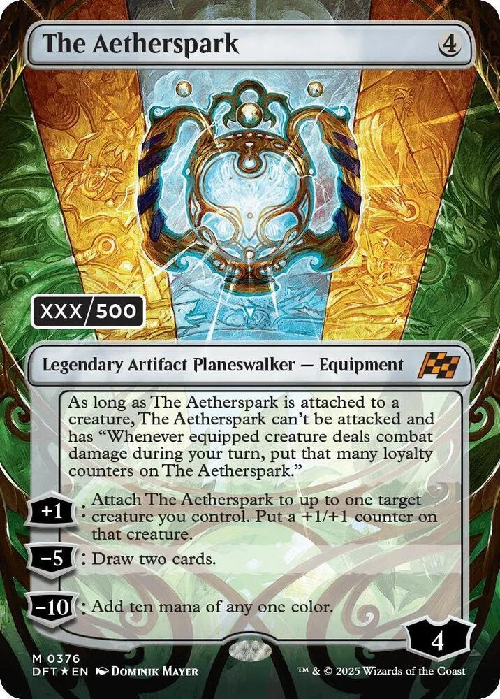 Magic: The Gathering card, The Aetherspark, featuring a blue and gold artifact design.