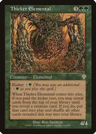 Dark, gnarled tree creature card with green and brown tones.