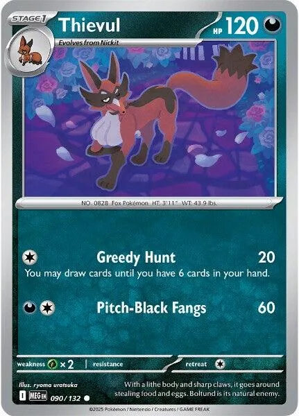 Fox Pokémon card featuring a red and black fox, with attack details visible.