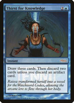 Woman with flowing hair and blue energy on a Magic: The Gathering card.