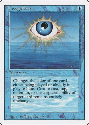 Blue and gold eye symbol on a Magic: The Gathering card.