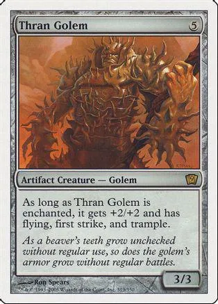 Brown, monstrous golem card art. Silver border, black text. 3/3 stats.